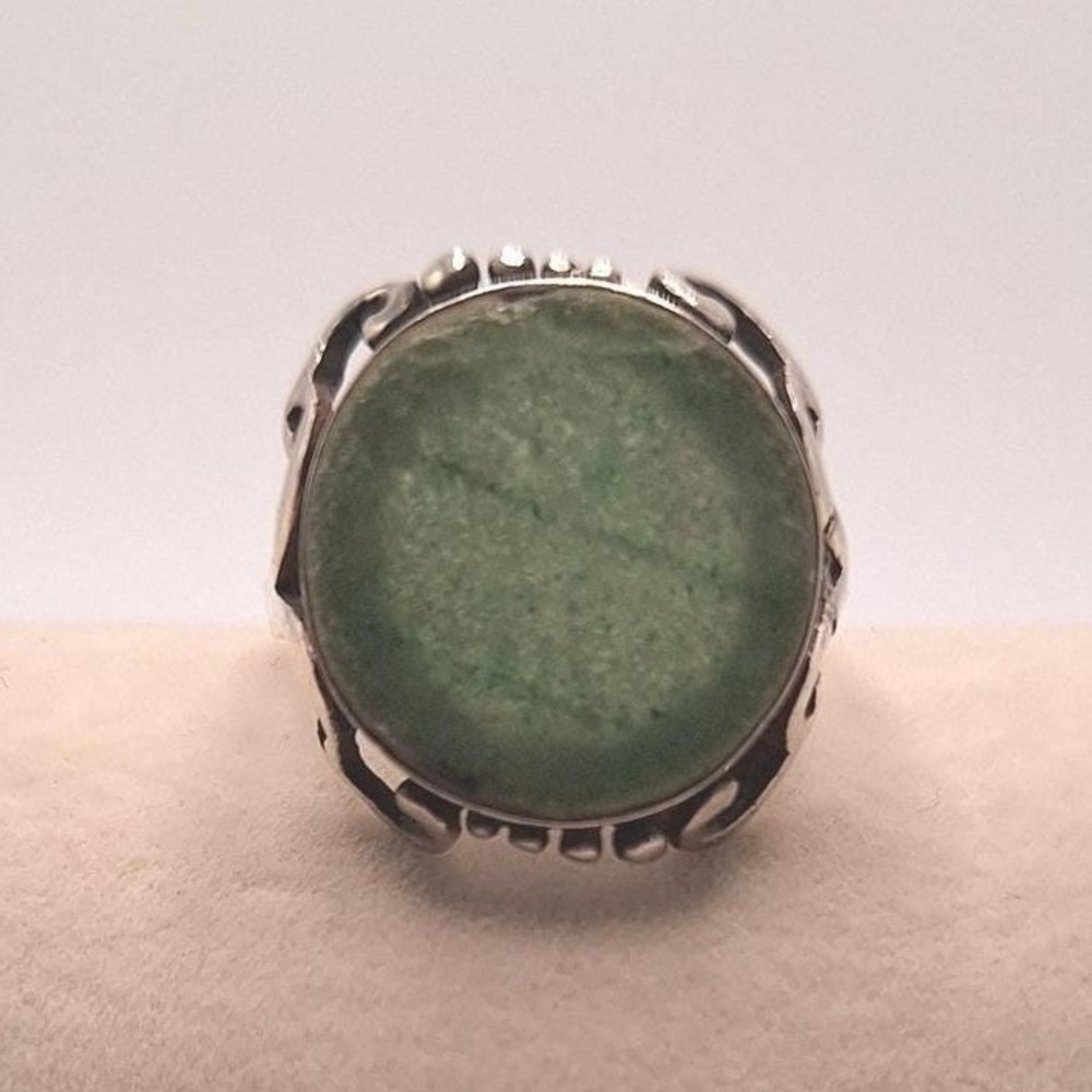 Green gemstone ring round in sterling silver statement size 8.5
